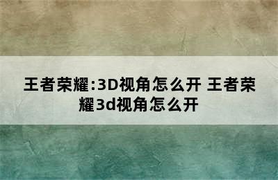 王者荣耀:3D视角怎么开 王者荣耀3d视角怎么开